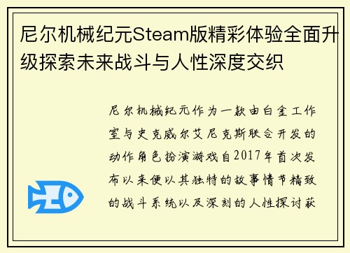 尼尔机械纪元Steam版精彩体验全面升级探索未来战斗与人性深度交织